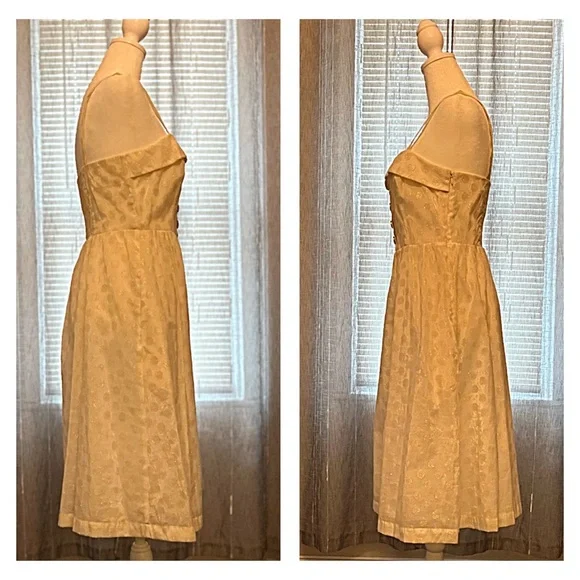 ANTHROPOLOGIE MAEVE In A Twinkling DRESS Off-White, Gold Dots 6 MIDI FULL SKIRT - Picture 7 of 13